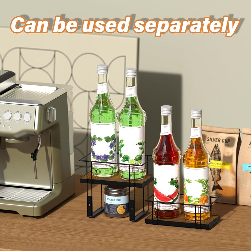 Alyoen Coffee Syrup Rack Organizer, 4 Bottles Syrup Holder Stand for Coffee Bar, Small Coffee Bar Organizer Shelf, Coffee Station Organizer for Countertop Wine, Liquor - Image 2